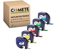 COMETE 5 Rubans Compatible avec Dymo LetraTag 91201-91205 12mm x 4mm | Marque Française, 5 Rubans, pour Dymo LetraTag LT-100H, LT-100T, LT-100H Plus, Dymo LetraTag QX50, LetraTag XR, LetraTag 2000