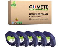 COMETE 5 Rubans compatible pour Letratag 91200 12mm x 4m Noir sur Blanc