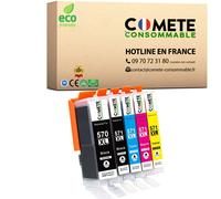 COMETE - 570 571 XL - 5 Cartouches d'encre Compatibles Canon PGI-570 CLI-571 / 570XL 571XL (2 Noir 1 Cyan 1 Magenta 1 Jaune)- COMTE CONSOMMABLE