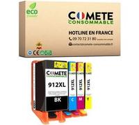 COMETE - 912 XL - 4 Cartouches compatibles avec HP 912 XL - Noir et Couleur - Marque Française G