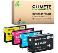 COMETE - 963XL - 4 Cartouches d'encre compatible avec HP 963 XL pour HP Officejet PRO - Marque Française