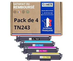 COMETE Cartouche de Toner Compatible avec Brother TN243 TN247 XL - Lot de 4 | Marque Française, pour DCP-L3550CDW MFC-L3710CW MFC-L3750CDW MFC-L3770CDW HL-L3270CDW HL-L3230CDW HL-L3210CW DCP-L3510CDW