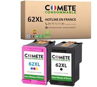 COMETE Cartouche d'encre Compatible avec HP 62 62XL - 1 Noir 1 Couleur
