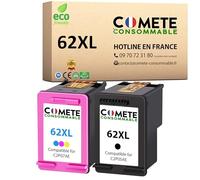 COMETE Cartouche d'encre Compatible avec HP 62 62XL - 1 Noir 1 Couleur