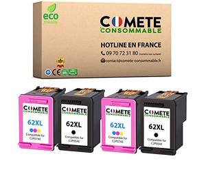 COMETE Cartouche d'encre Compatible avec HP 62 62XL - 2 Noir 2 Couleur | Marque Française, 2 Noir et 2 Couleur, pour imprimante HP Envy 5640 5547 5644 5642 7640 5540 OfficeJet 200 250 5740