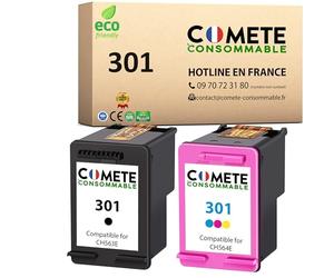 COMETE Cartouches d'encre Compatible avec HP301 301XL - 1 Noir 1 Couleur | Marque Française, Noir Couleur, pour Envy 5530 4500 5532 4504 4507 DeskJet 1000 1050 2540 3050 OfficeJet 2620 2622 4630 4632