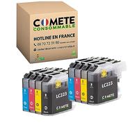 COMETE Cartouches d'encre Compatibles avec Brother LC 223 221XL - Lot de 8 | Marque Française, 2 Noir 6 Couleur, pour Imprimante Brother MFC-J480DW J5620DW J680DW J4420DW J5320DW J4620DW J880DW