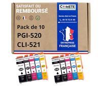 COMETE Cartouches d'encre Compatibles avec Canon PGI-520 CLI-521 Lot de 10