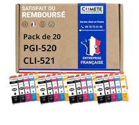 COMETE Cartouches d'encre Compatibles avec Canon PGI-520 CLI-521 Lot de 20