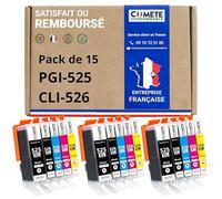 COMETE Cartouches d'encre Compatibles avec Canon PGI-525 CLI-526 Lot de 15