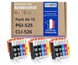 COMETE Cartouches d'encre Compatibles avec Canon PGI-525 CLI-526 Lot de 15