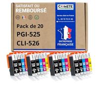 COMETE Cartouches d'encre Compatibles avec Canon PGI-525 CLI-526 Lot de 20 | Marque Française, pour Imprimante PIXMA MG5150 MG5350 MG6150 IX6550 MX715 MX885 MX895 IP4850 IP4950 IP6550 MG5120