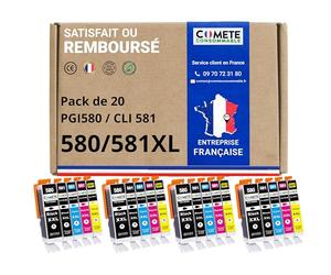 COMETE Cartouches d'encre Compatibles avec Canon PGI-580 CLI-581 Lot de 20 | Marque Française, pour Pixma TS705 TS6150 TS6151 TS6350 TS6351 TS6300 TS8150 TS8151 TS8250 TS9150 TR8550 TS9550 TR7550
