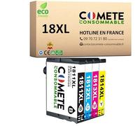 COMETE - Cartouches d'encre Compatibles avec EPSON 18 18 XL - Lot de 4 | Pour Epson XP-225 XP-215 XP-205 XP-322 XP-305 XP-325 XP-422 XP-405 XP-415 XP-425 XP-315 XP-312 XP-412 XP-102