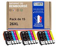 COMETE - Cartouches d'encre Compatibles avec EPSON 26 26XL - Lot de 15