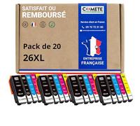COMETE - Cartouches d'encre Compatibles avec EPSON 26 26XL - Lot de 20 | Marque Française, 8 Noir 12 Couleur, pour Epson Expression XP-600 XP-620 XP-510 XP-520 XP-820 XP-810 XP-700 XP-720