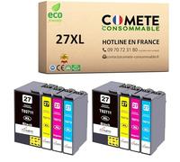 COMETE Cartouches d'encre Compatibles avec EPSON 27 27XL Réveil - Lot de 8