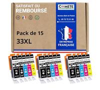 COMETE CONSOMMABLE 33XL Pack de 15 Cartouche d'encre compatibles avec EPSON 33XL T33- T3365 = T3351 + T3361 + T3362 + T3363 T3364 / 3 Noir + 3 Photo Noir + 3 Cyan + 3 Magenta + 3 Jaune Noir G