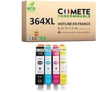 COMETE - Cartouches d'encre Compatibles avec HP 364 364XL - Lot de 4 | Marque Française 1 Noir 3 Couleur pour Photosmart 5510 5520 5524 6510 6520 7510 7520 Officejet 4620 4622 Deskjet 3520 3070A