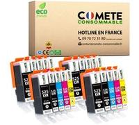 COMETE CONSOMMABLE 525 / 526 Pack de 20 Cartouches d'encre compatibles avec CANON PGI-525 CLI-526 525 526 XL 4 Noir + 4 photo Noir + 4 Cyan + 4 Magenta + 4 Jaune Noir