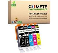COMETE, Marque française - 550XL 551XL - 5 Cartouches d'encre Compatibles avec Canon PGI-550 CLI-551 / PG550 CL551 - avec Canon Pixma iP7250 MG5650 MX925 MG5450 MG6650 MX920 MG5400 MG7500 MX725