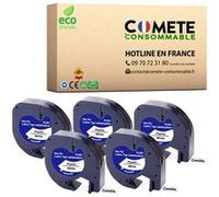 COMETE CONSOMMABLE 91201 Pack 5 Rubans etiquetteuse compatibles avec DYMO 91201 etiquettes Noir sur Blanc adhésif Noir