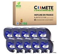 COMETE CONSOMMABLE 91201 Pack de 10 Rubans etiquetteuse compatibles avec DYMO 91201 12mm etiquettes adhésif Noir sur Blanc Noir G