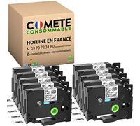 COMETE CONSOMMABLE - Ruban Etiqueteuse 12 mm - Remplacement Ruban pour Brother TZe131 TZE131 - Lot De 10 Rubans Laminés Transparent (Lettrage Noir) pour Brother PTOUCH H100R H110 H100LB P300BT H107B
