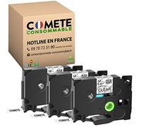 COMETE CONSOMMABLE - Ruban Etiqueteuse 12 mm - Remplacement Ruban pour Brother TZe131 TZE131 - Lot De 3 Rubans Laminés Blanc (Lettrage Noir) pour Brother PTOUCH H100R H110 H100LB P300BT H107B