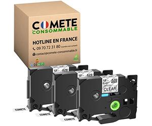 COMETE CONSOMMABLE - Ruban Etiqueteuse 12 mm - Remplacement Ruban pour Brother TZe131 TZE131 - Lot De 3 Rubans Laminés Blanc (Lettrage Noir) pour Brother PTOUCH H100R H110 H100LB P300BT H107B