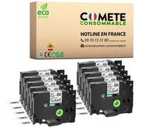 Tze131 Pack de 10 Rubans etiqueteuse compatibles avec BROTHER Tze-131 TZE131 Etiquette adhesif Noir