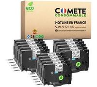 COMETE CONSOMMABLE Tze131 Pack de 15 Rubans etiqueteuse 8 x 12mm compatibles avec BROTHER TZE131 Tze-131 Noir sur fond transparent G