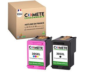 COMETE, fabriqué en France - 305XL - 2 Cartouches d'encre Compatibles avec HP 305 XL - pour HP DeskJet 2700 4200 Envy 6000 Envy Pro 6420e - sans Affichage du Niveau d''Encre (1 Noir et 1 Couleur)