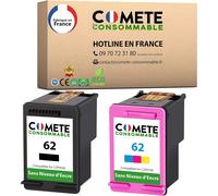 Comete, Fabriqué En France - 62-2 Cartouches D'Encre Compatibles Avec Hp 62 - Pour Hp Envy 5540 5640 7640 5660 Officejet 5740 5742 - Sans Affichage Du Niveau D'Encre (Noir Et Couleur)