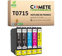 Comete, Marque França - T0715-5 Cartouches D'Encre Compatibles Avec T0715 Guépard (T0711 + T0712 + T0713 T0714) - Pour Cartouche T0715 Stylus (2 Noir Et 3 Couleur)