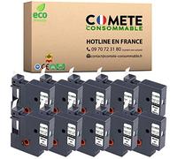 COMETE, marque française - 10 Rubans Étiqueteuses Compatibles avec Dymo D1 45013 S0720530 12mm x 7m - Etiquettes pour Dymo LabelManager 100 150 120P 160 200 280 2- Noir sur Blanc