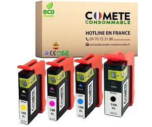 COMETE, Marque française - 100XL - 4 Cartouches d'encre Compatibles avec Lexmark 100 XL - pour Lexmark Impact S300 S301 S302 S305 S402 S405 S408 Intuition S502 S505 S605 S608 (Noir et Couleur)