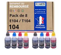 COMETE, Marque Française - 104-8 Bouteilles d'encre Compatible avec Epson EcoTank 104 - pour Encre Epson 104 EcoTank ET-2826 ou Ecotank ET-2812 ET-2821 ET-2726 - Noir, Cyan, Magenta, Jaune