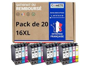 COMETE, Marque française -16XL - 20 Cartouches d'encre Compatible avec Epson 16 XL T1631 Plume - pour Cartouche Epson Worforce WF 2510 WF 2630 WF 2760 WF 2010 (8 Noir et 12 Couleur)