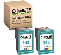 COMETE, Marque française - 2 Cartouches d'encre Compatibles avec HP 343 (C 8766 EE) Couleur pour Imprimantes HP DESKJET pour HP OFFICEJET et pour HP PHOTOSCMART - PSC (2 Couleurs)