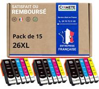 Comete,Marque Française-26Xl-15 Cartouches D'Encre Compatibles Pour Epson 26 Xl Ours Polaire-Pour Epson Expression Xp-600 Xp-620 Xp-510 Xp-520 Xp-820 Xp-810 Xp-700 Xp-720 (6 Noir Et 9 Couleur)