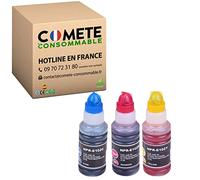 COMETE CONSOMMABLE 102 Pack de 3 Recharges Ecotank compatibles avec EPSON 102 Bouteille Flacon 1 Cyan + 1 Magenta + 1 Jaune