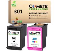 Comete, Marque Française - 301-2 Cartouches D'Encre Compatibles Avec Hp 301 - Pour Imprimante Hp Deskjet 2540 1050 2050 Envy 4500 4502 5530 Officejet 2620 4630 4632 (Noir Et Couleur)