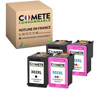COMETE, marque française - 302XL - 4 Cartouches d'Encre Compatibles avec HP 302 XL pour HP Officejet 3831 3830 3835 4650 5232 5220 5230 Envy 4520 4524 4527 Deskjet 3630 2130 3630 (2 Noir et 2 Couleur)