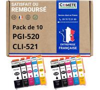 Comete, Marque Française 520Xl 521Xl - 10 Cartouches D'Encre Compatibles Avec Canon Pgi-520 Cli-521 Xl / Pg520 Cl521 - Pour Canon Pixma Ip3600 Ip4700 Mp540 Mp560 Mp640 Mp640R Mx8[ENC943192]