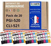 Comete,Marque Française-520Xl 521Xl-20 Cartouches D'Encre Compatibles Avec Canon Pgi-520 Cli-521/Pg520 Cl521-Pour Canon Pixma Ip3600 Ip4600 Ip4700 Mp540 Mp560 Mx860 (8 Noir Et 12 Couleur)