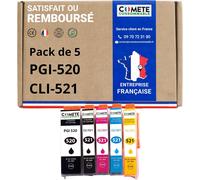 Comete,Marque Française-520Xl 521Xl-5 Cartouches D'Encre Compatibles Avec Canon Pgi-520 Cli-521 Xl/Pg520 Cl521-Pour Canon Pixma Ip3600 Ip4600 Ip4700 Mp550 Mp560 Mx860 (2 Noir Et 3 Couleur)