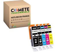 COMETE,Marque française-550XL 551XL-Pack 5 Cartouches d'encre Compatibles avec Canon PGI-550 CLI-551/550 551 XL-pour