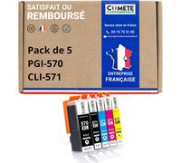 Comete, Marque Française 570Xl Et 571Xl 5 Cartouches D'Encre Compatibles Canon Pgi-570 Cli-571/ Pg570 L571 - Pour Canon Pixma Mg5750 Ts5050 Mg6850 Mg6852 Ts5055 Ts6050 (2 Noir [ENC941833]