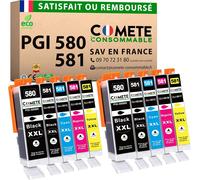 Comete, Marque Française - 580Xl 581Xl - 10 Cartouches D'Encre Compatibles Avec Canon Pgi-580 Cli-581 / Pg580 Cl581 - Pour Canon Pixma Ts6350 Tr8550 Ts8150 Ts8151 Ts9150 (Noir Et Couleur)